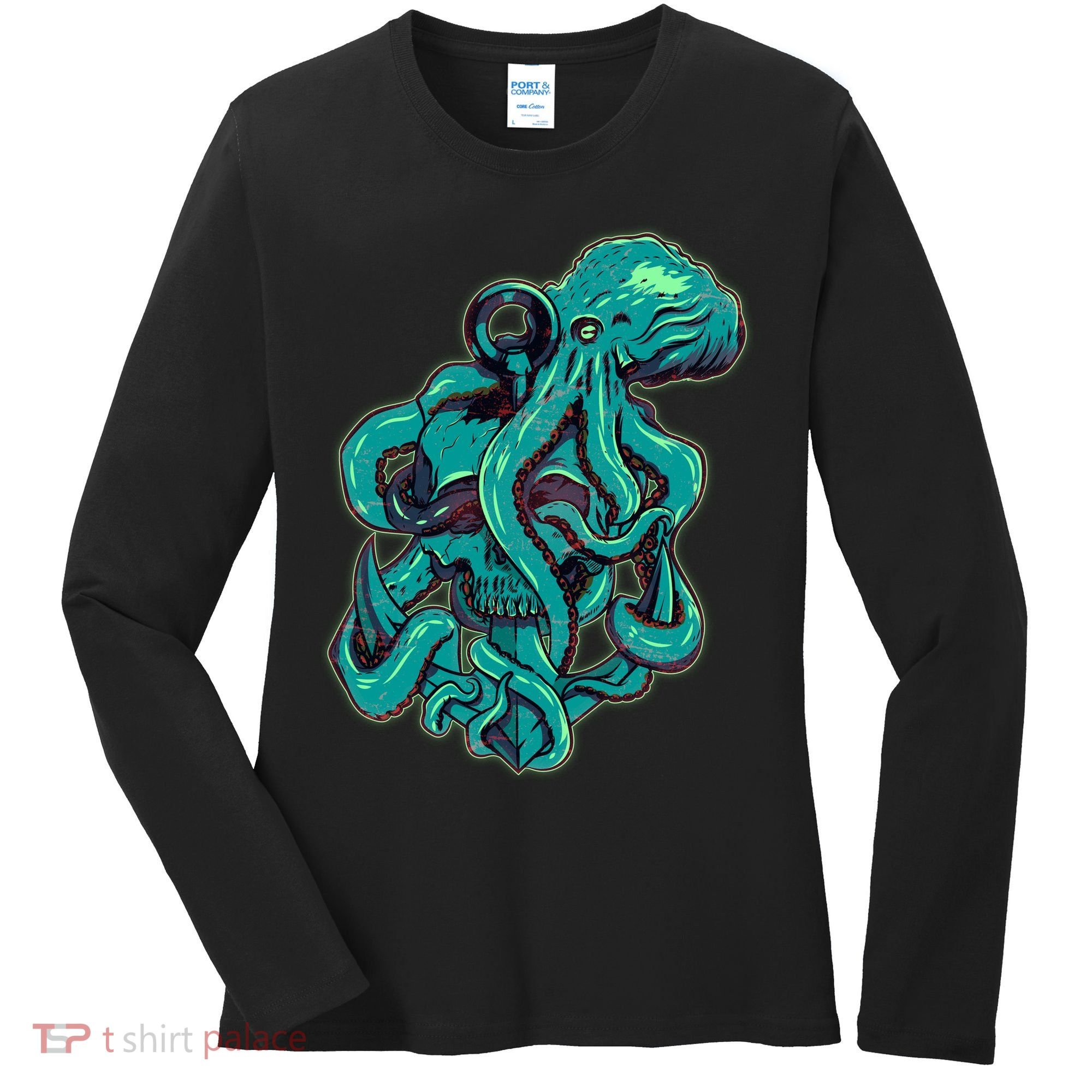 Cool Grunge Octopus Skull Women's Long Sleeve Shirt