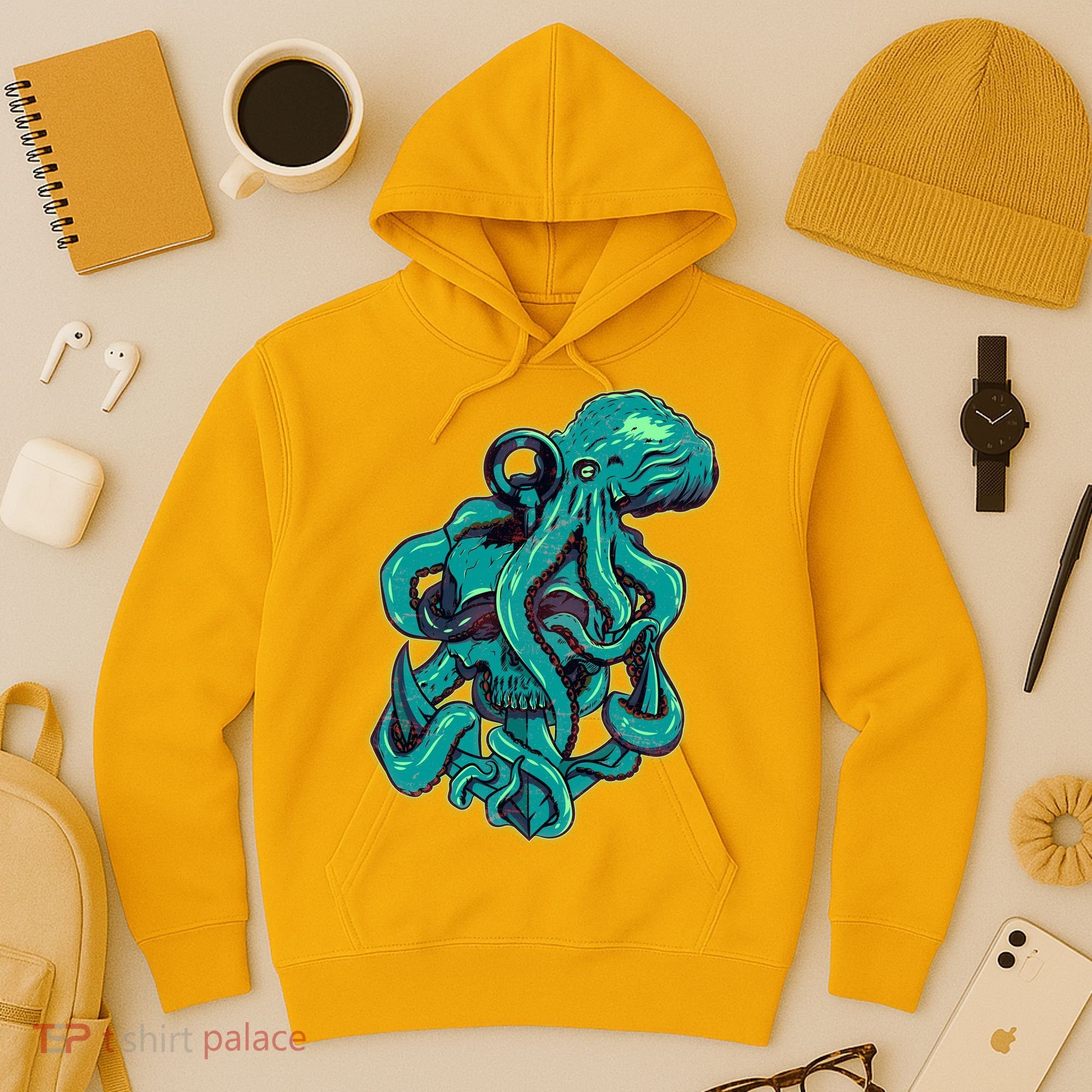 Cool Grunge Octopus Skull Hoodie