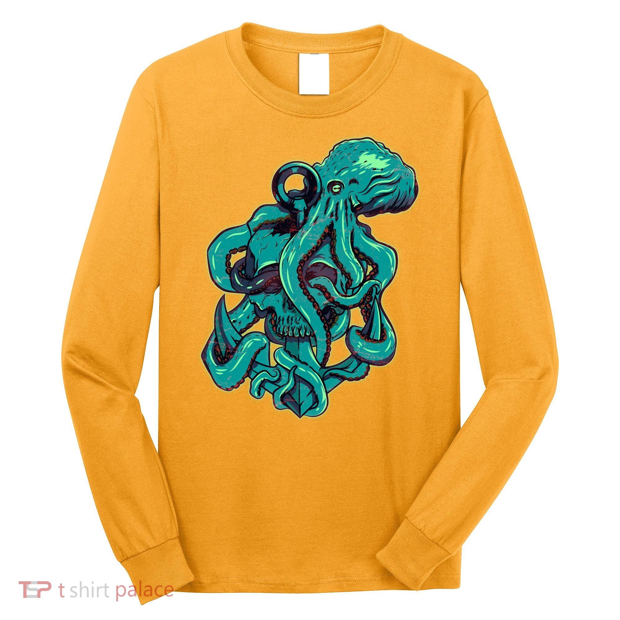 Cool Grunge Octopus Skull Long Sleeve Shirt