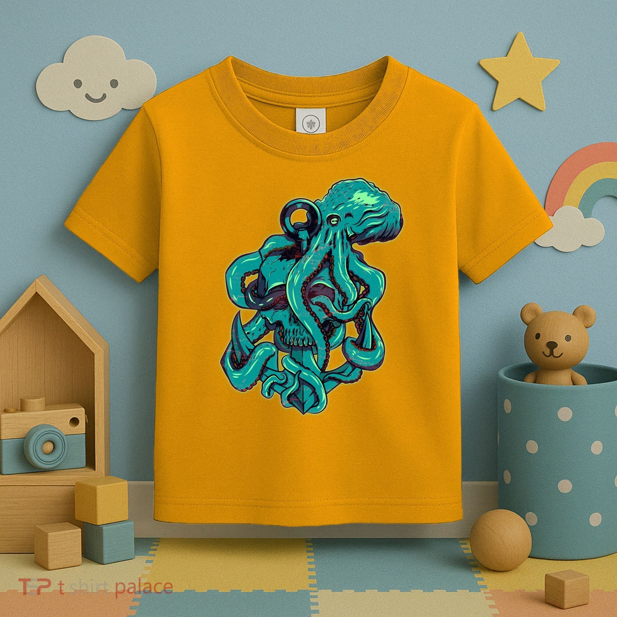 Cool Grunge Octopus Skull Toddler T-Shirt