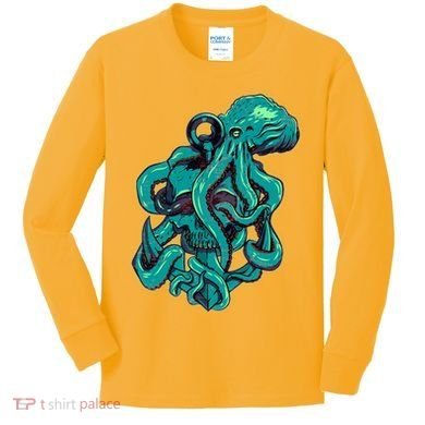Cool Grunge Octopus Skull Kids Long Sleeve Shirt