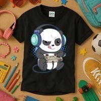 Cute Gaming Panda Video Game Computer Player Videogame PC Kids T-Shirt thumb 3
