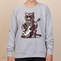 Cool Guitar Playing Cat with Glasses Band Rock Guitar Women's Sweatshirt thumb 0