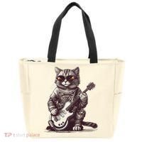 Cool Guitar Playing Cat with Glasses Band Rock Guitar Tote Bag thumb 0