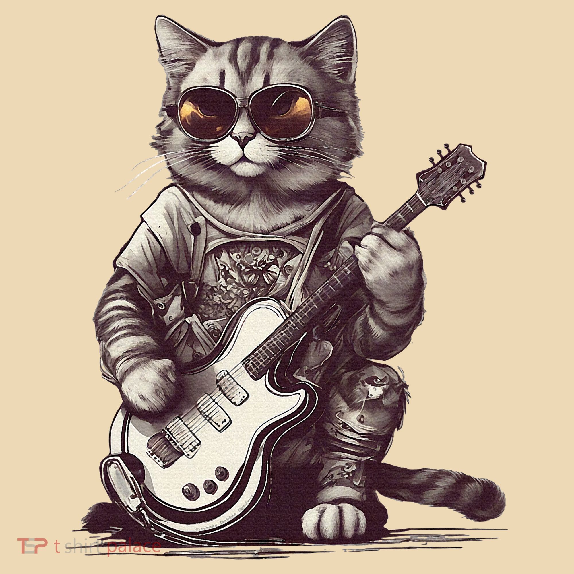 Cool Guitar Playing Cat with Glasses Band Rock Guitar Tote Bag