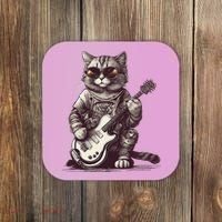 Cool Guitar Playing Cat with Glasses Band Rock Guitar Coaster thumb 0