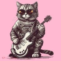 Cool Guitar Playing Cat with Glasses Band Rock Guitar Coaster thumb 2