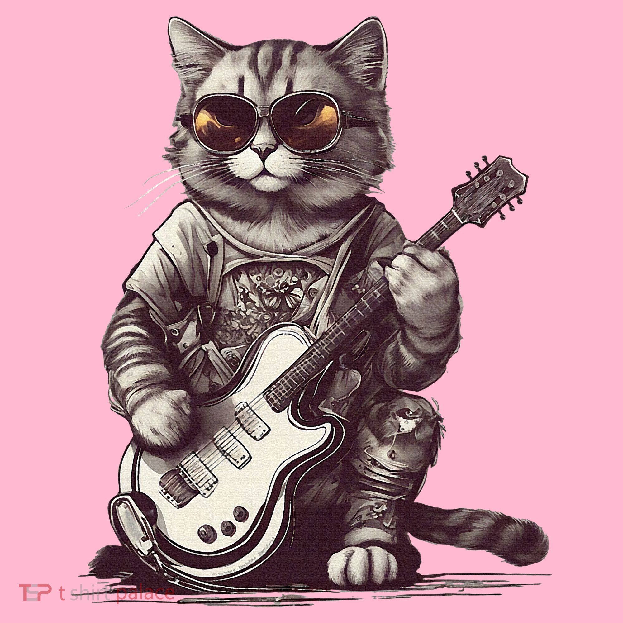 Cool Guitar Playing Cat with Glasses Band Rock Guitar Coaster