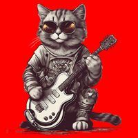 Cool Guitar Playing Cat with Glasses Band Rock Guitar Santa Hat thumb 1