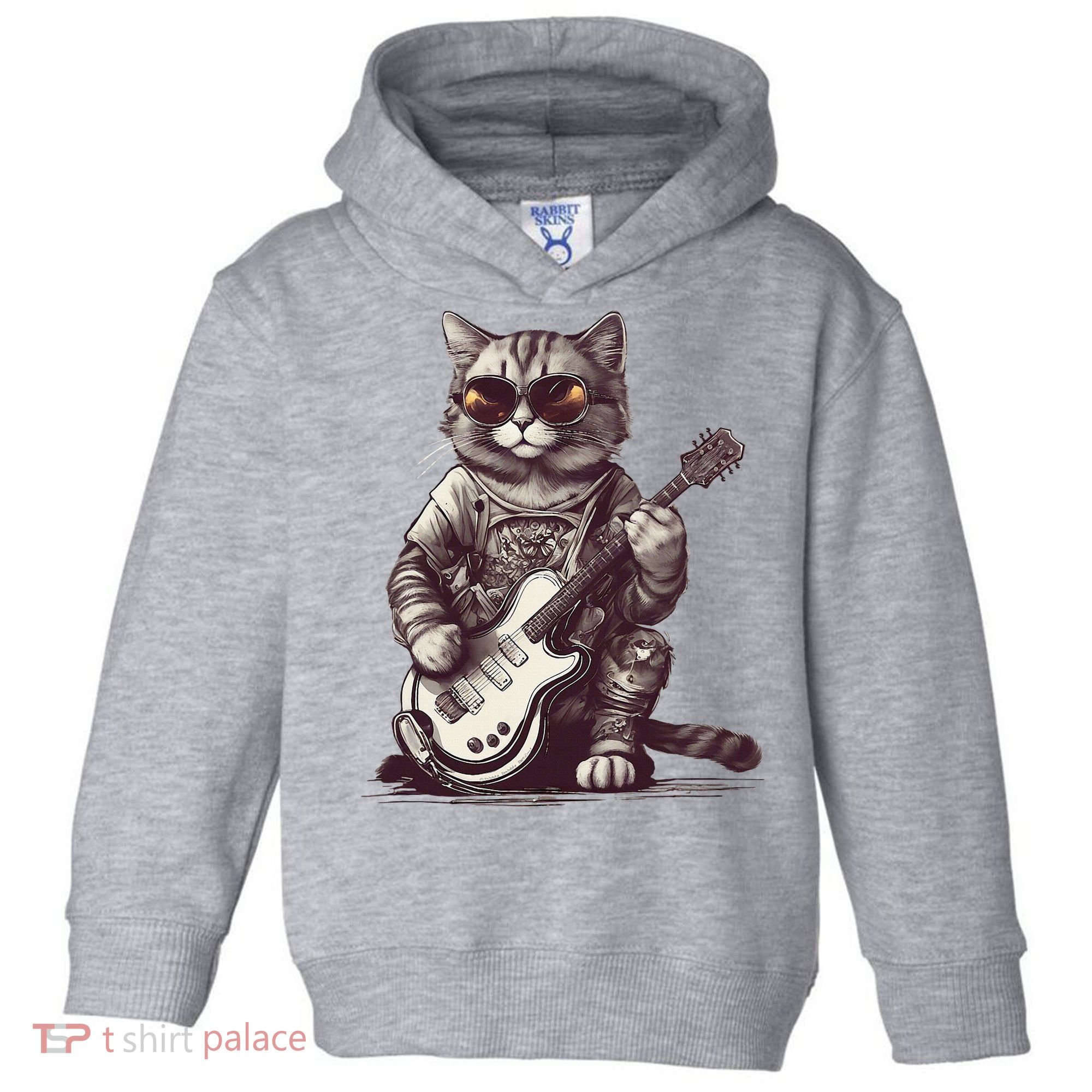 Cool Guitar Playing Cat with Glasses Band Rock Guitar Toddler Hoodie