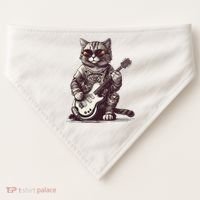 Cool Guitar Playing Cat with Glasses Band Rock Guitar USA-Made Doggie Bandana thumb 0