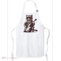 Cool Guitar Playing Cat with Glasses Band Rock Guitar Apron thumb 0