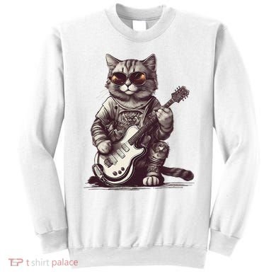 Cool Guitar Playing Cat with Glasses Band Rock Guitar Sweatshirt