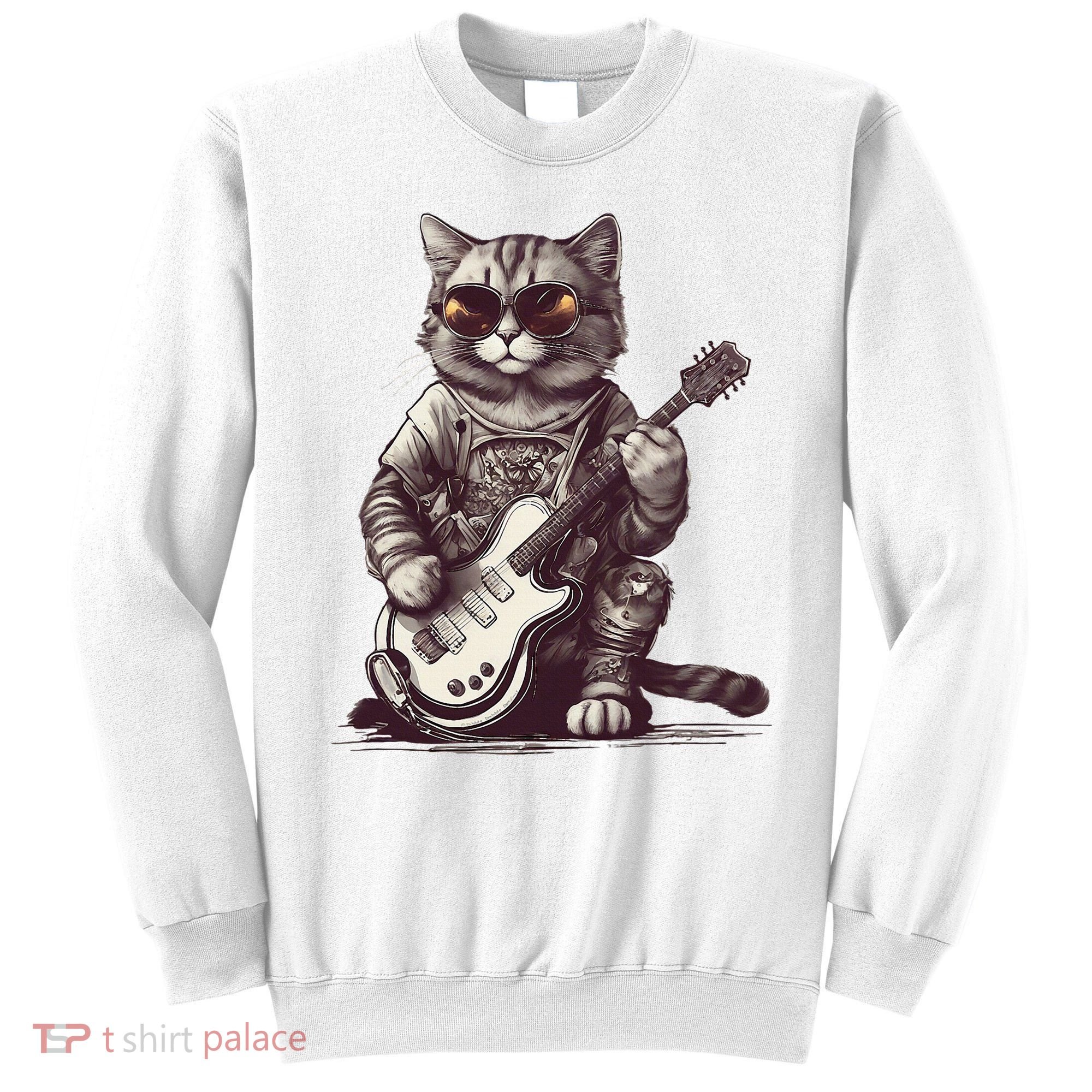 Cool Guitar Playing Cat with Glasses Band Rock Guitar Sweatshirt