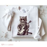 Cool Guitar Playing Cat with Glasses Band Rock Guitar Sweatshirt thumb 2