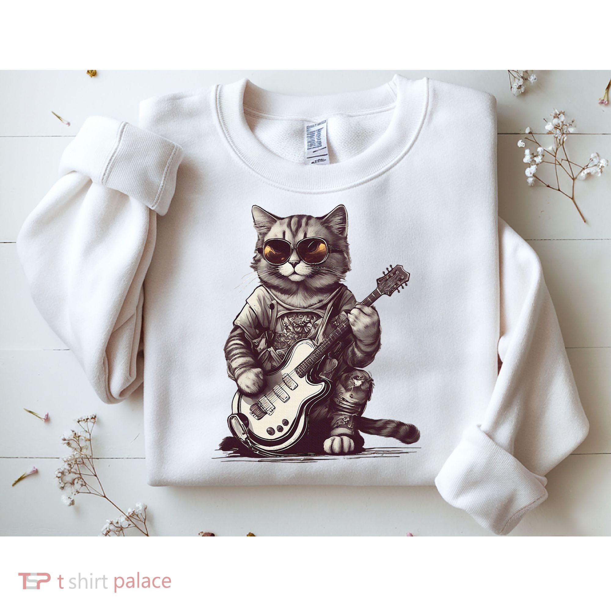 Cool Guitar Playing Cat with Glasses Band Rock Guitar Sweatshirt