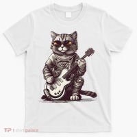 Cool Guitar Playing Cat with Glasses Band Rock Guitar T-Shirt thumb 0