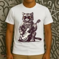 Cool Guitar Playing Cat with Glasses Band Rock Guitar T-Shirt thumb 3