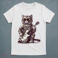 Cool Guitar Playing Cat with Glasses Band Rock Guitar T-Shirt thumb 5