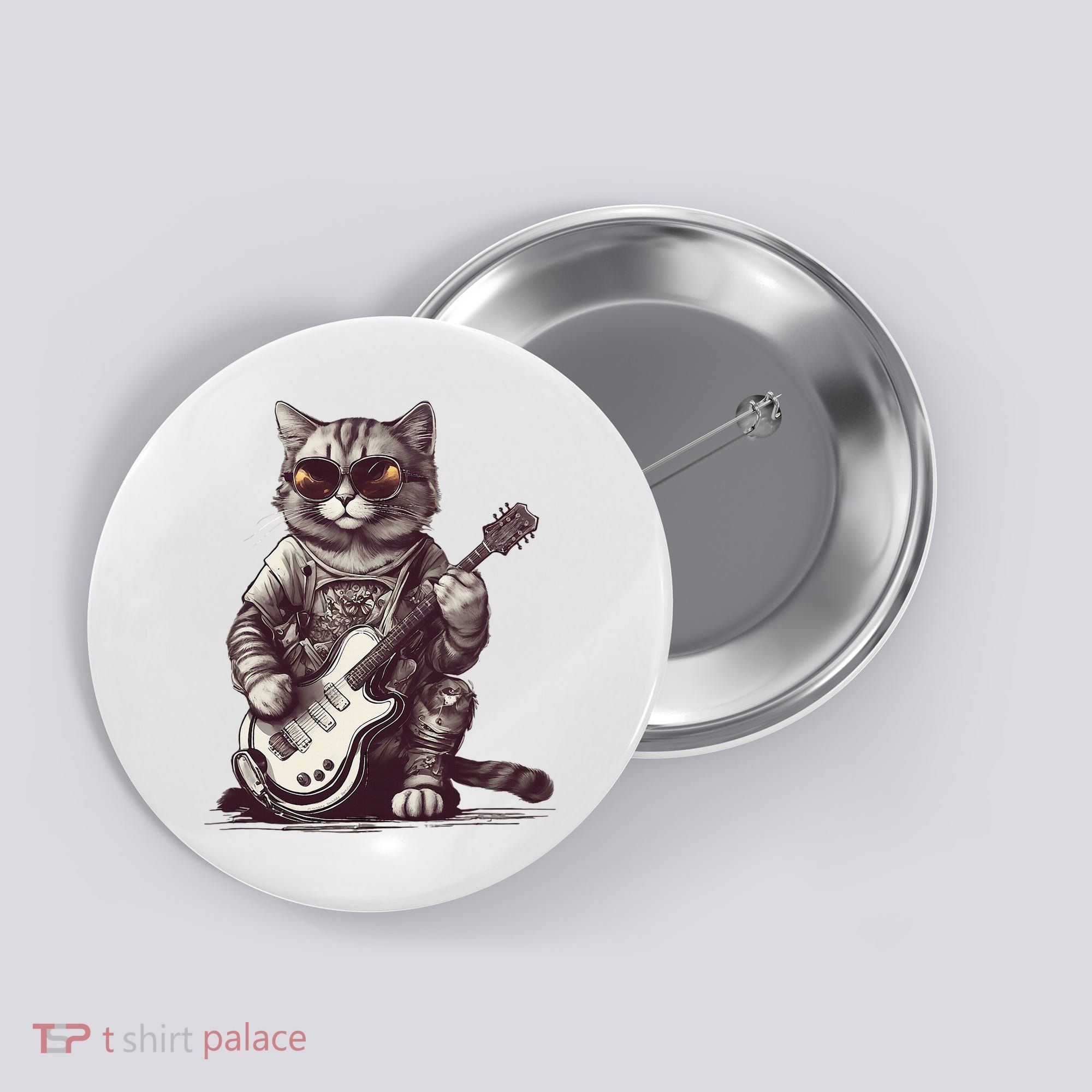 Cool Guitar Playing Cat with Glasses Band Rock Guitar Button