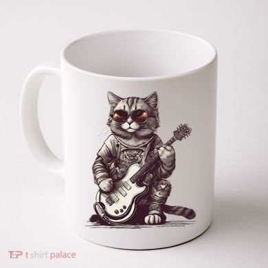 Cool Guitar Playing Cat with Glasses Band Rock Guitar Coffee Mug