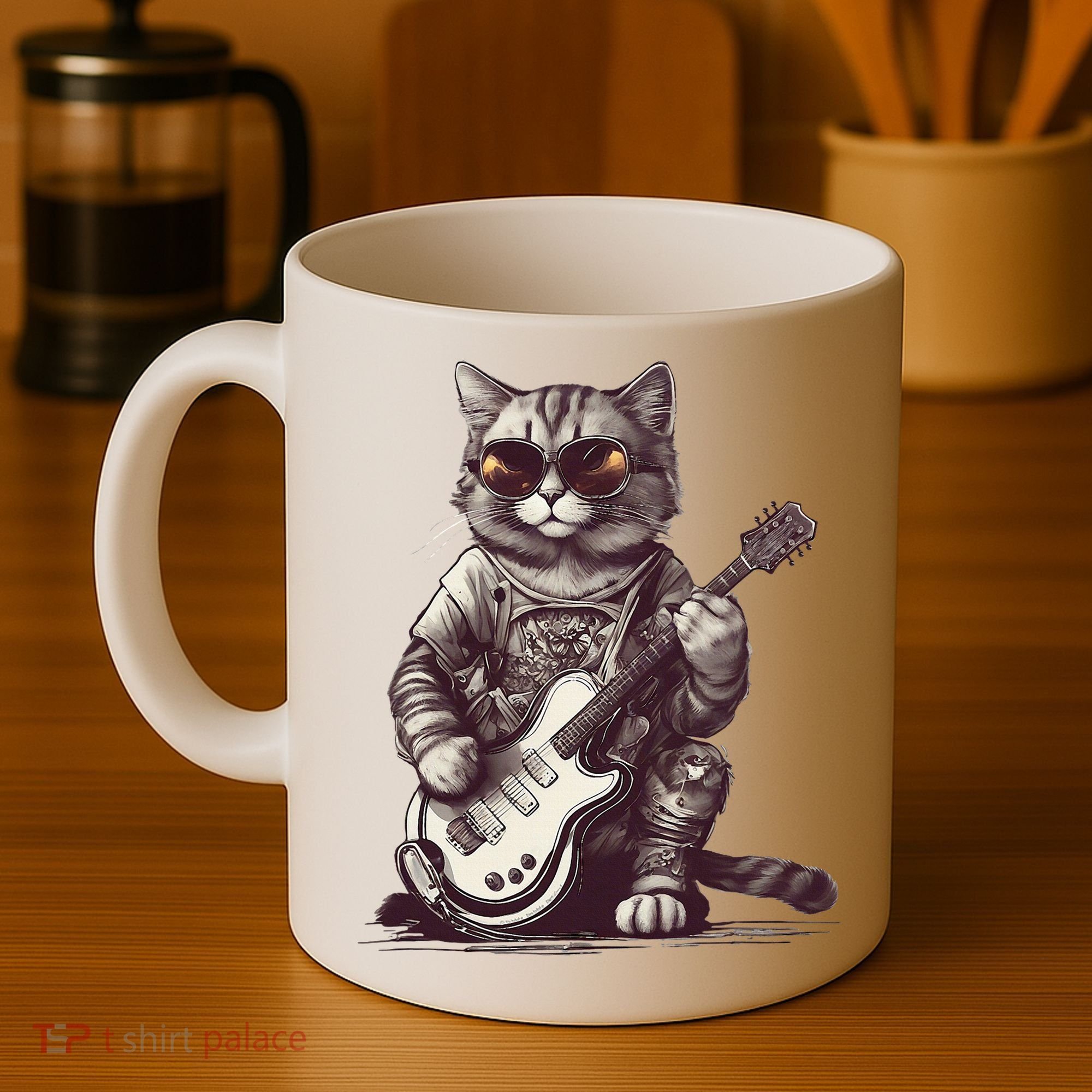 Cool Guitar Playing Cat with Glasses Band Rock Guitar Coffee Mug
