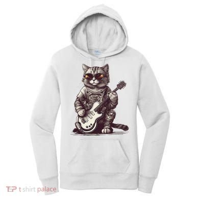 Cool Guitar Playing Cat with Glasses Band Rock Guitar Women's Hoodie