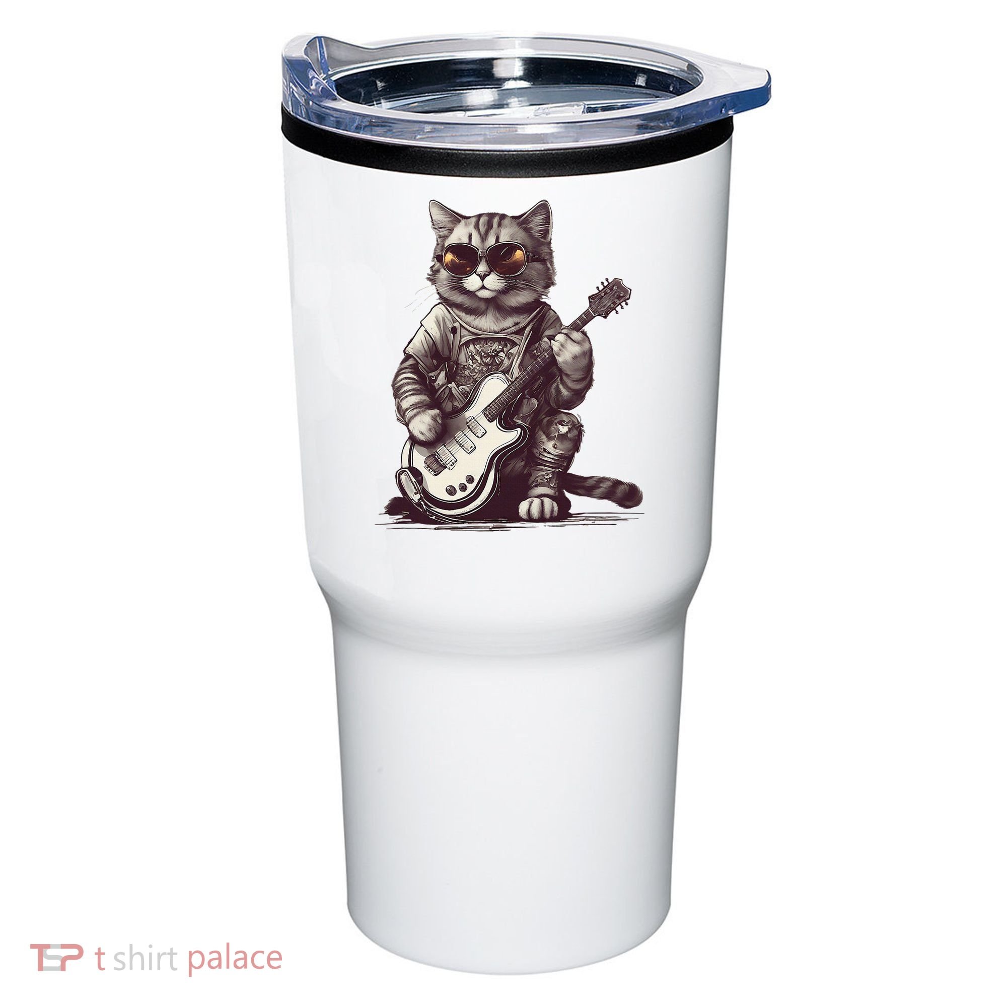 Cool Guitar Playing Cat with Glasses Band Rock Guitar Tumbler