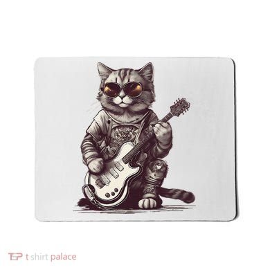 Cool Guitar Playing Cat with Glasses Band Rock Guitar Mousepad