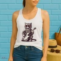 Cool Guitar Playing Cat with Glasses Band Rock Guitar Women's Tank Top thumb 2