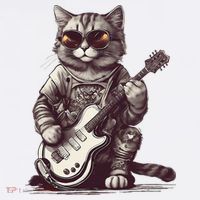 Cool Guitar Playing Cat with Glasses Band Rock Guitar Women's Tank Top thumb 5