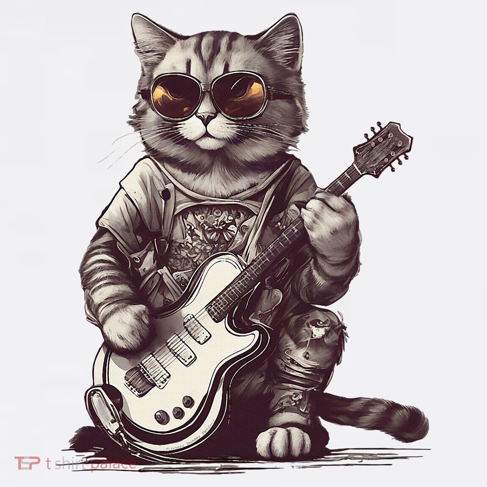 Cool Guitar Playing Cat with Glasses Band Rock Guitar Women's Tank Top