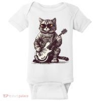 Cool Guitar Playing Cat with Glasses Band Rock Guitar Baby Bodysuit thumb 0