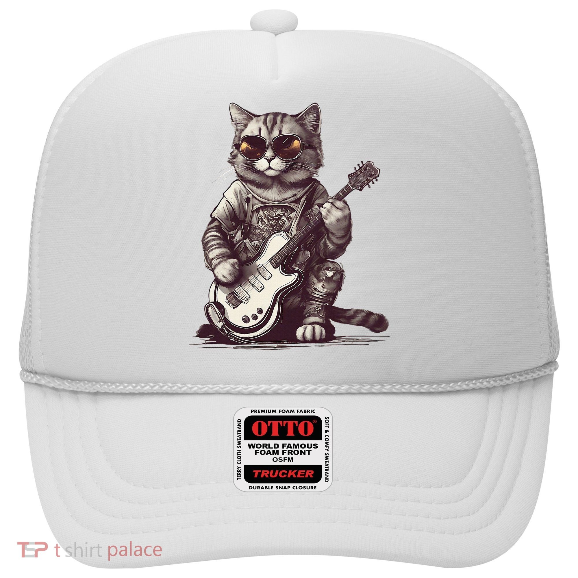 Cool Guitar Playing Cat with Glasses Band Rock Guitar Hat