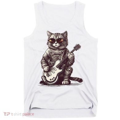Cool Guitar Playing Cat with Glasses Band Rock Guitar Tank Top