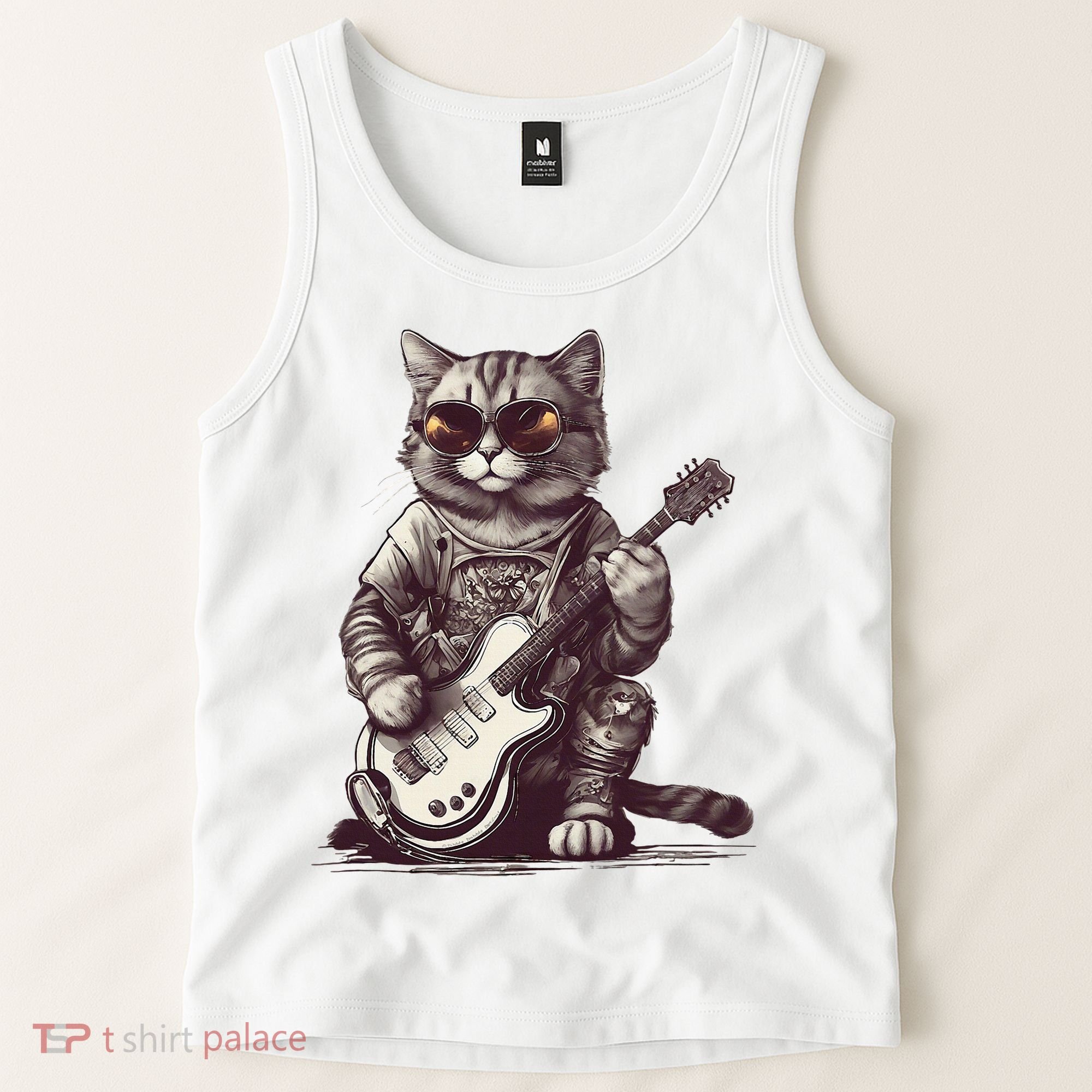 Cool Guitar Playing Cat with Glasses Band Rock Guitar Tank Top