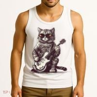 Cool Guitar Playing Cat with Glasses Band Rock Guitar Tank Top thumb 3