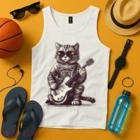 Cool Guitar Playing Cat with Glasses Band Rock Guitar Tank Top thumb 4