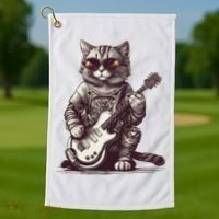 Cool Guitar Playing Cat with Glasses Band Rock Guitar Golf Towel thumb 1
