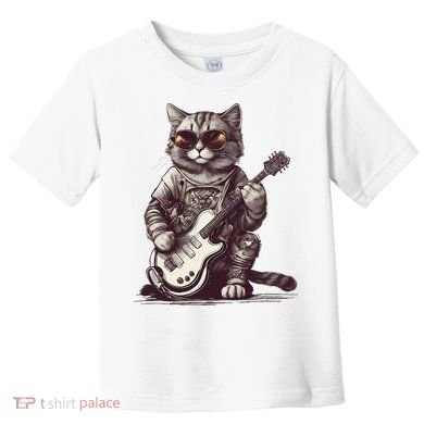 Cool Guitar Playing Cat with Glasses Band Rock Guitar Toddler T-Shirt