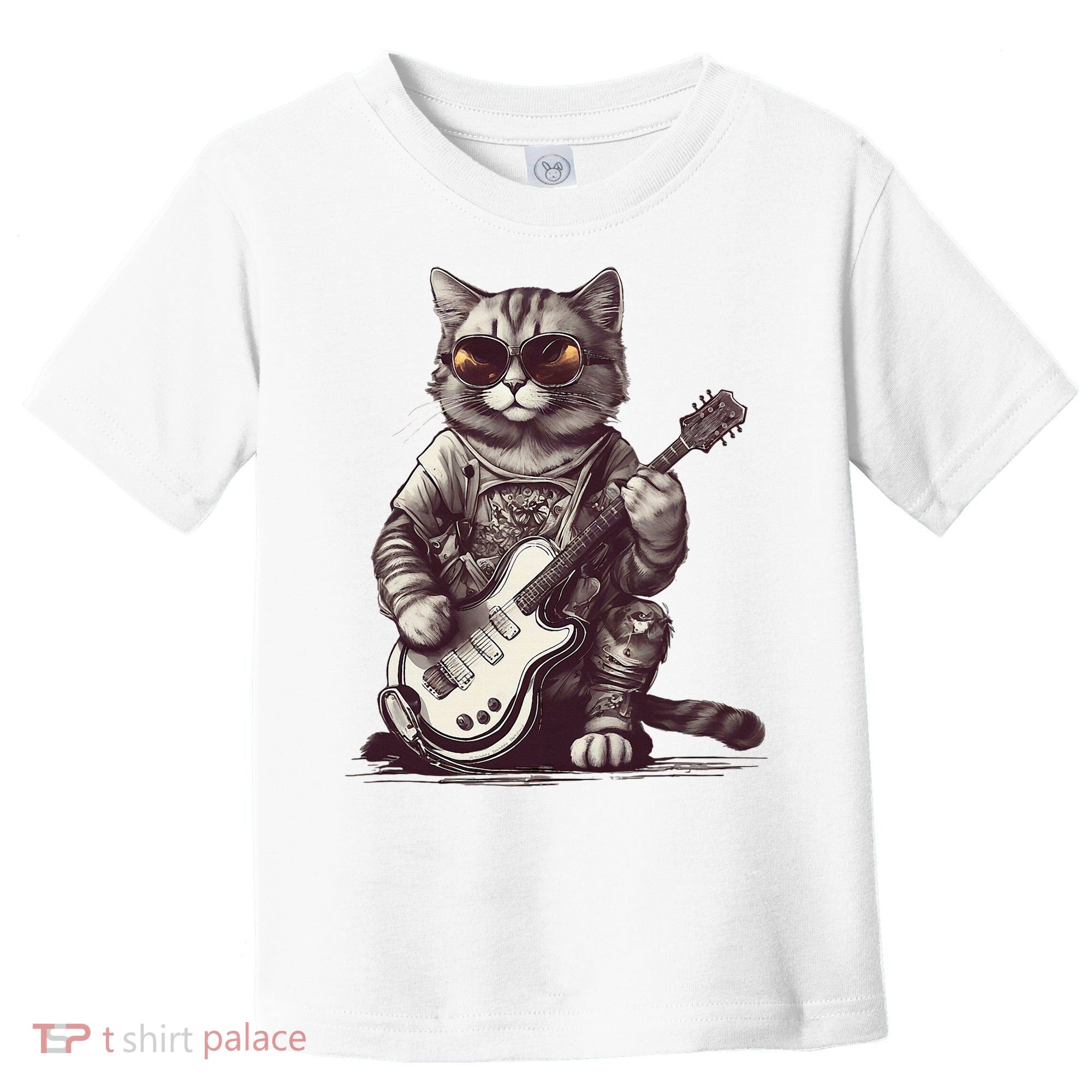 Cool Guitar Playing Cat with Glasses Band Rock Guitar Toddler T-Shirt