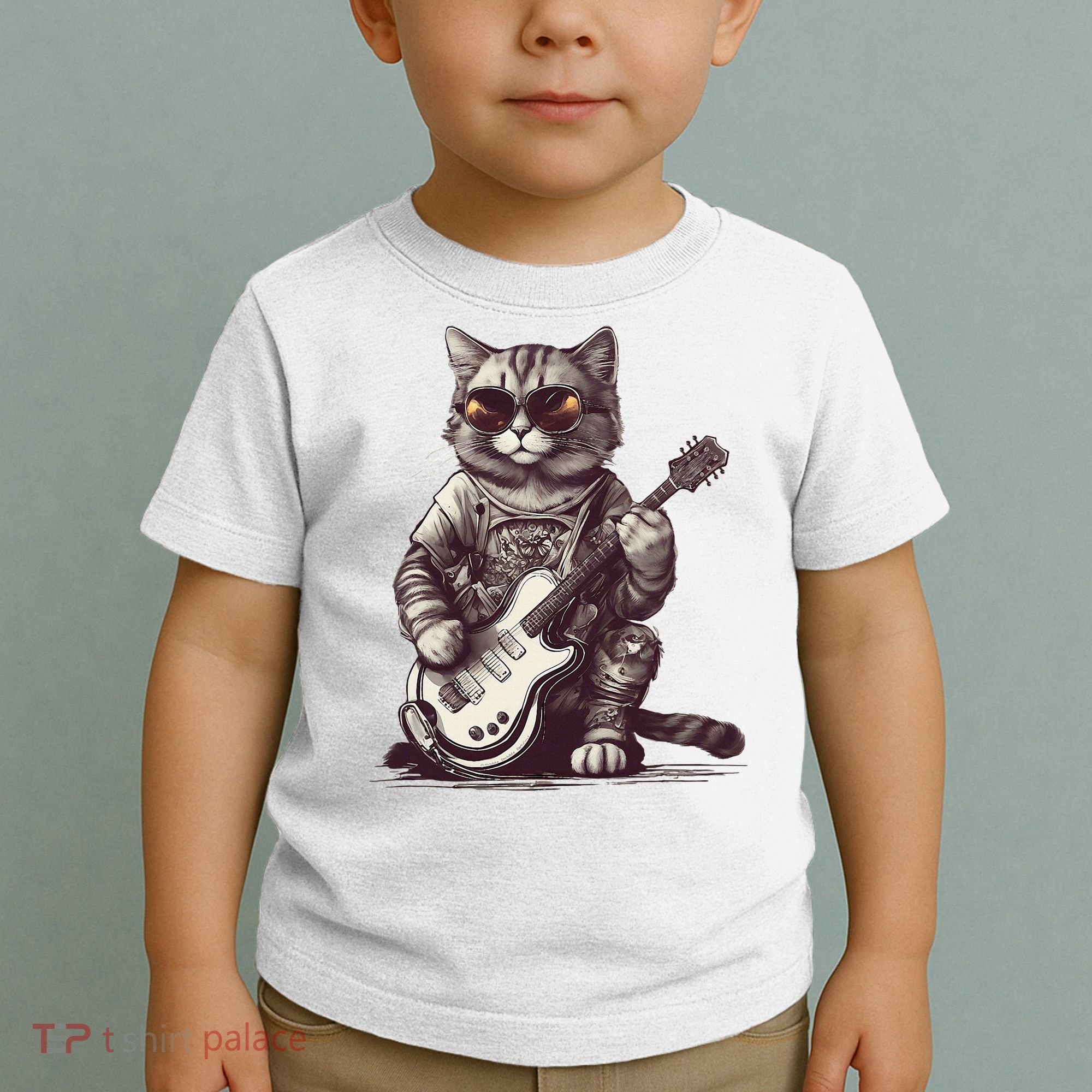 Cool Guitar Playing Cat with Glasses Band Rock Guitar Toddler T-Shirt