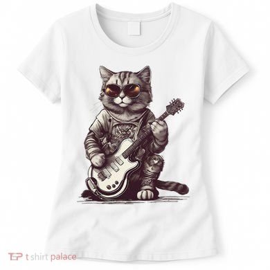 Cool Guitar Playing Cat with Glasses Band Rock Guitar Women's T-Shirt