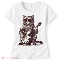 Cool Guitar Playing Cat with Glasses Band Rock Guitar Women's T-Shirt thumb 0