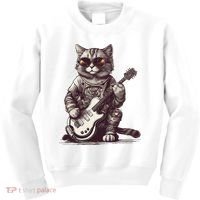 Cool Guitar Playing Cat with Glasses Band Rock Guitar Kids Sweatshirt thumb 0