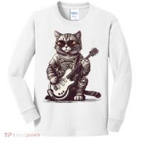 Cool Guitar Playing Cat with Glasses Band Rock Guitar Kids Long Sleeve Shirt thumb 0