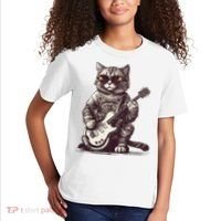 Cool Guitar Playing Cat with Glasses Band Rock Guitar Kids T-Shirt thumb 2