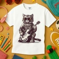 Cool Guitar Playing Cat with Glasses Band Rock Guitar Kids T-Shirt thumb 3