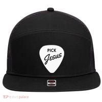 Christianis Guitar Pick Jesus 7 Panel Mesh Trucker Snapback Hat thumb 0