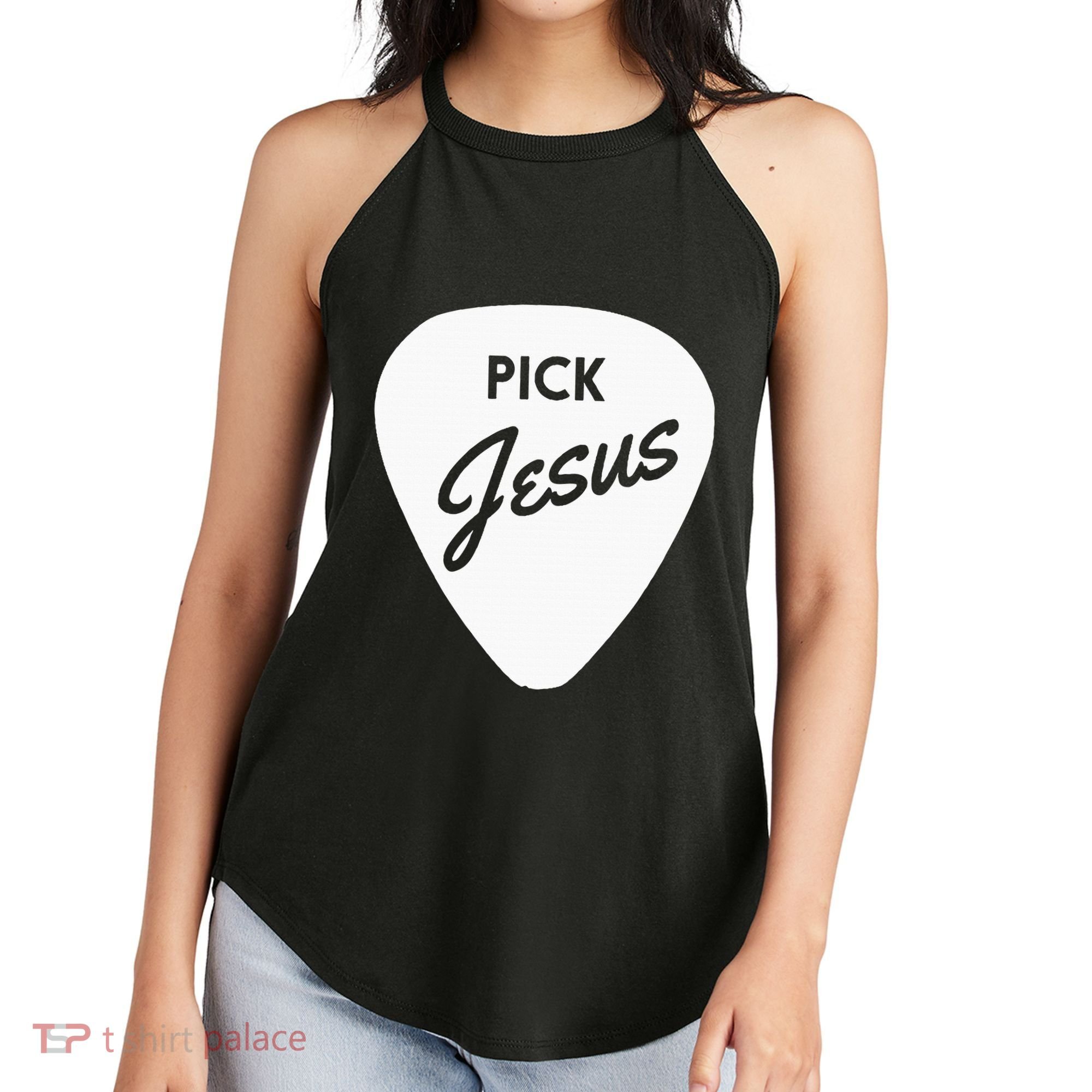 Christianis Guitar Pick Jesus Women's Perfect Tri Rocker Tank